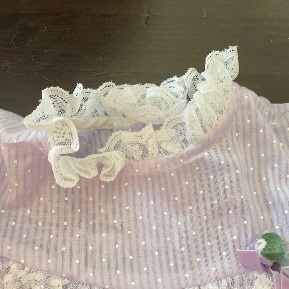 Vintage lavender light purple polka dot lace dress 12 months baby new ruffles - Picture 4 of 9